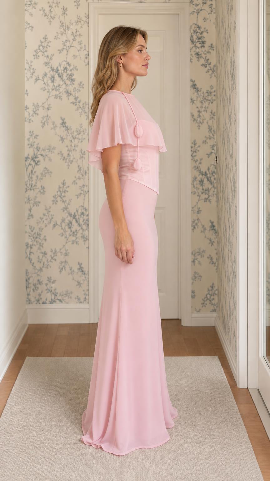 Pink evening dress side profile view