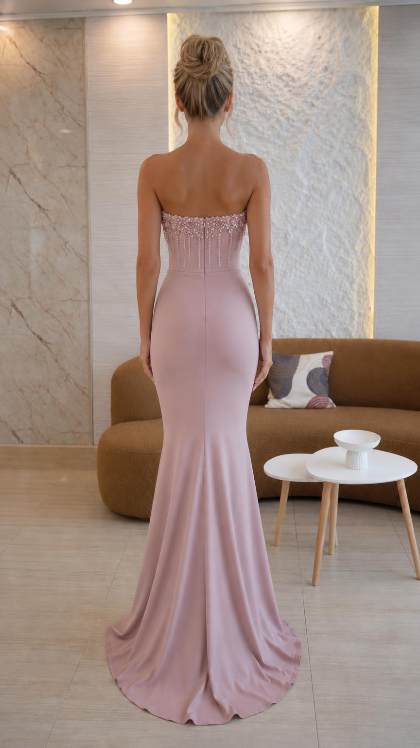 Back view of Dusty Rose evening dress