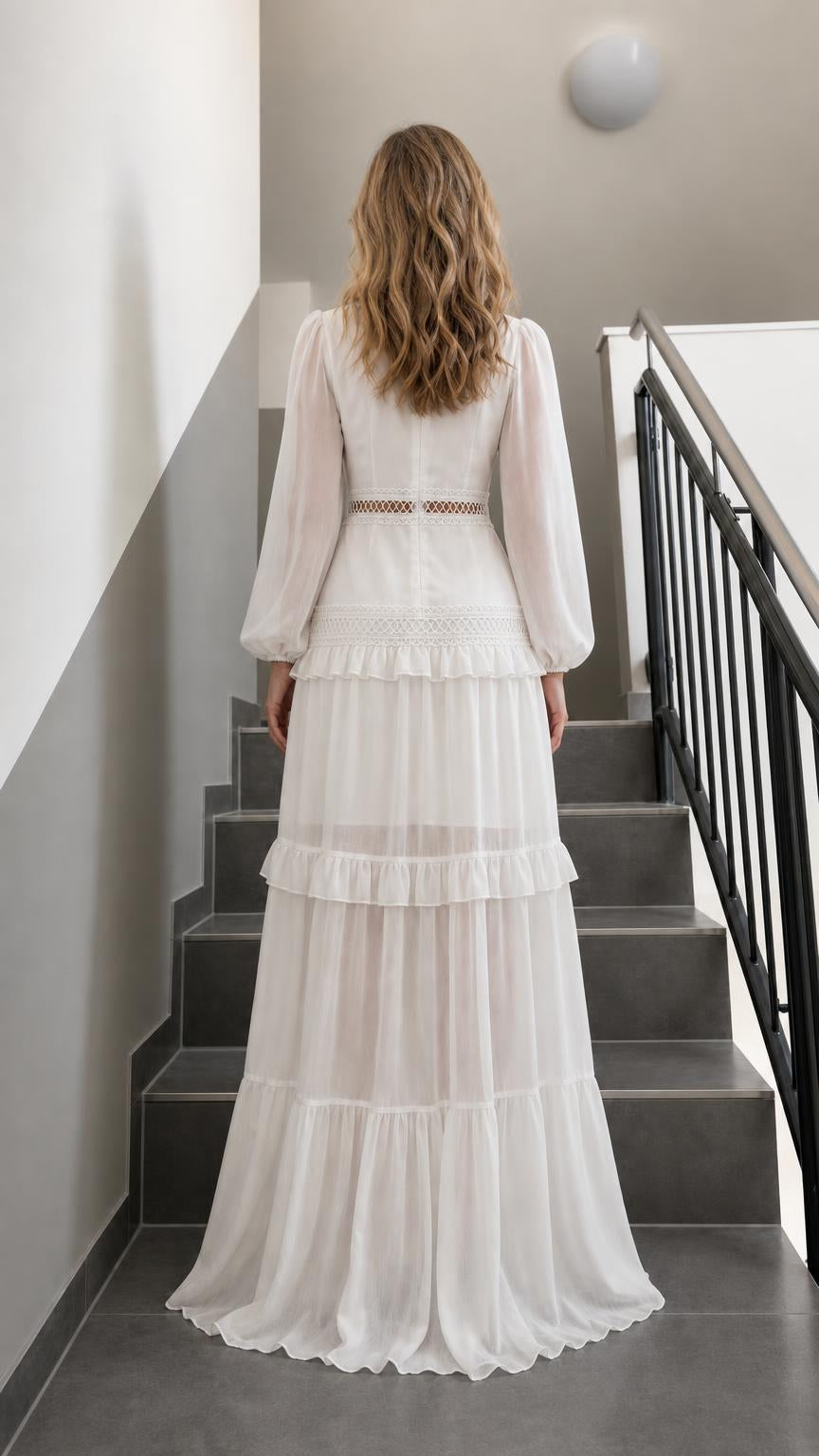 Back view of White maxi dress