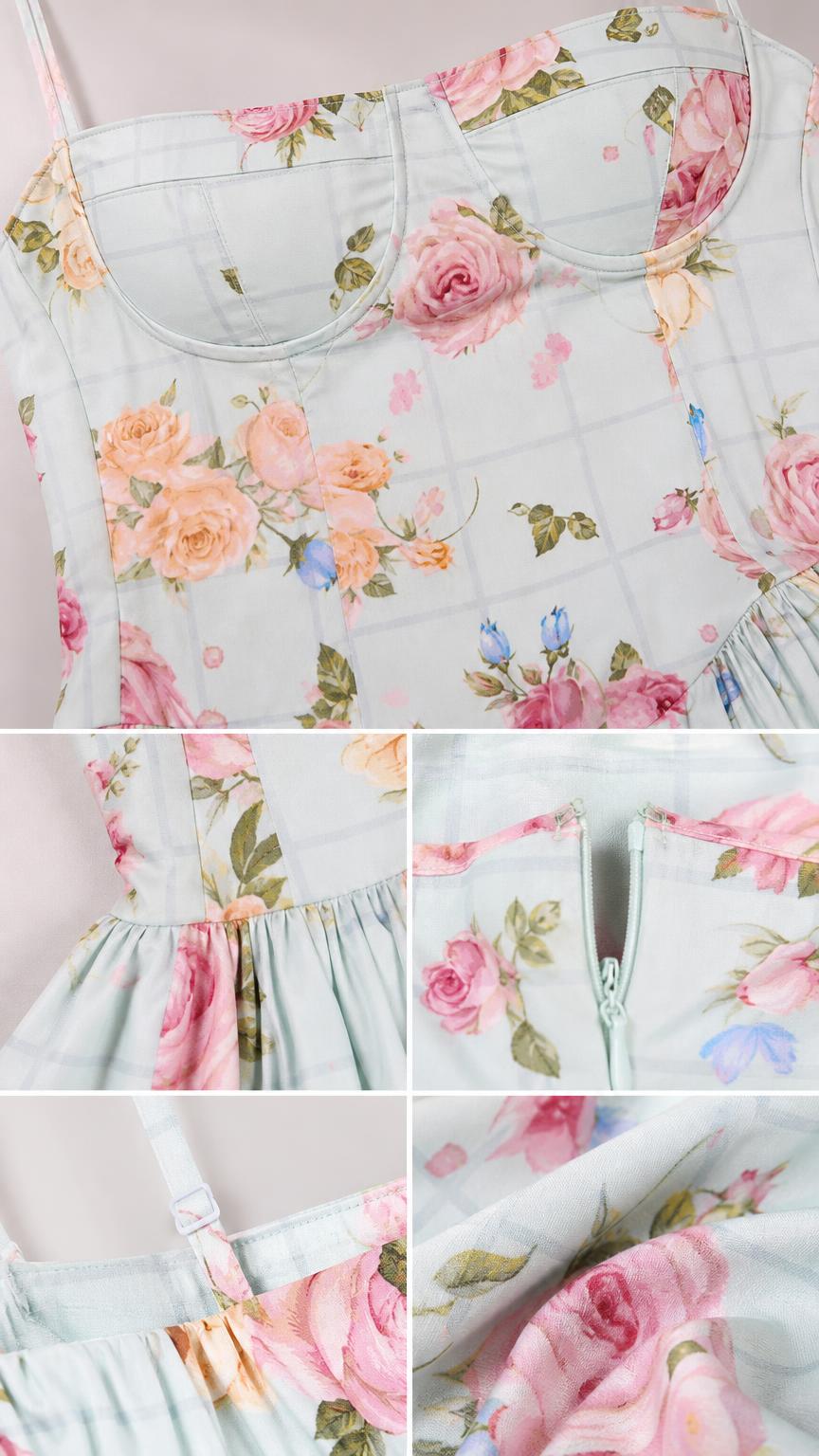 Close-up details of bodice, straps, and zipper