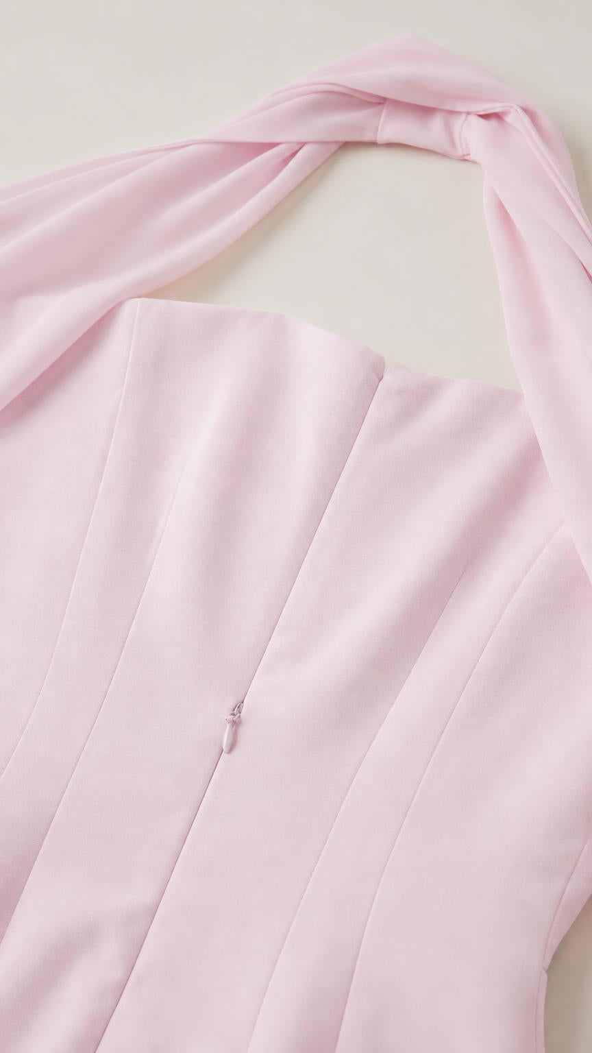 Close-up of pink dress bodice and zipper construction