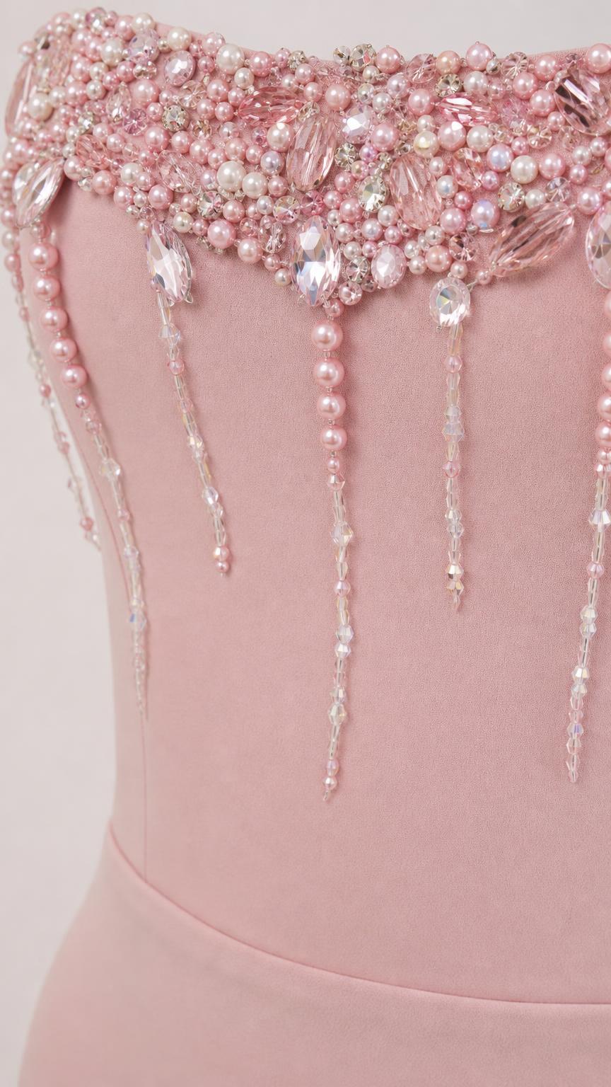 Close-up of beaded and pearl bodice detailing