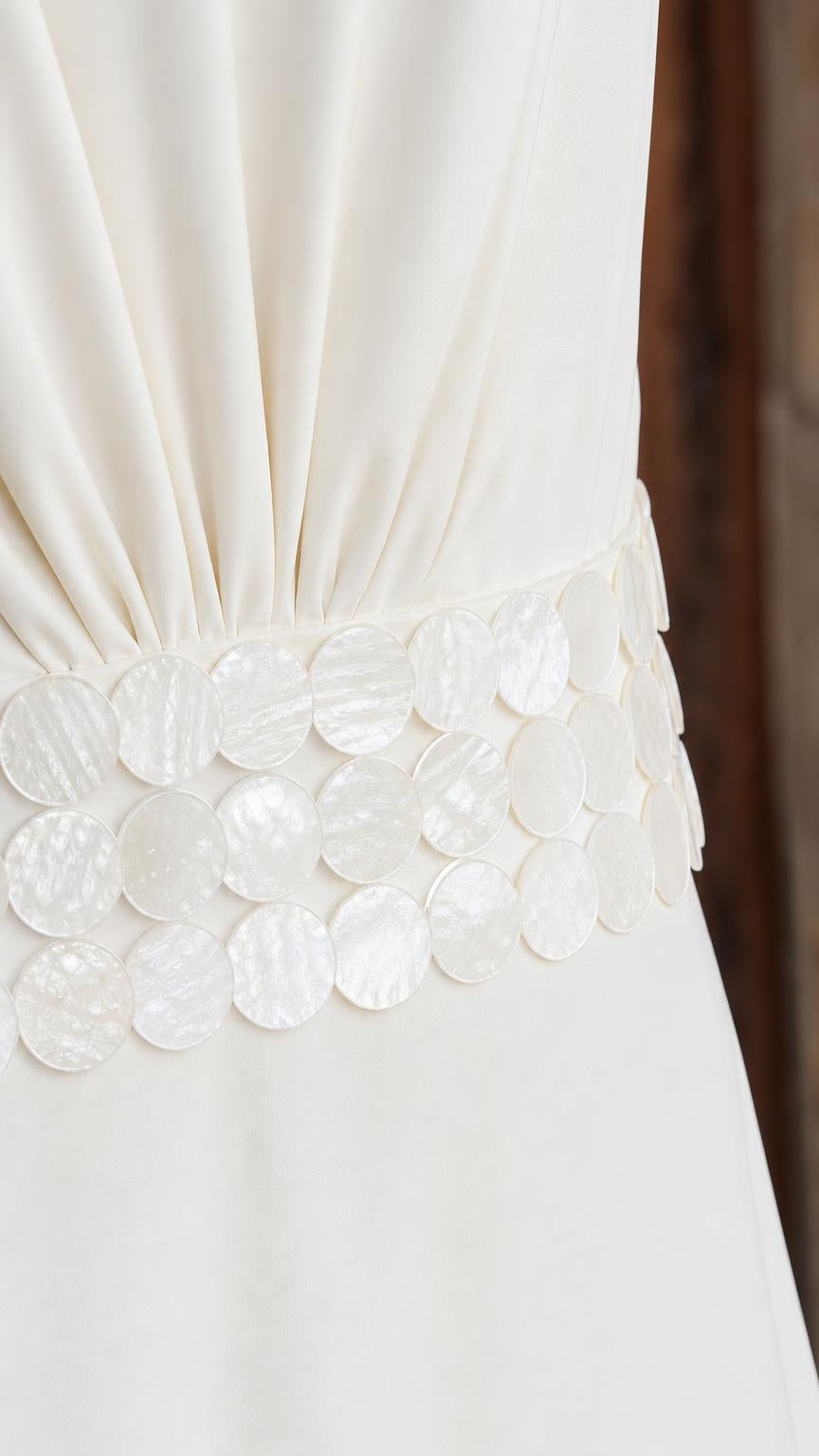 Close-up detail of the sequin-embellished waistband
