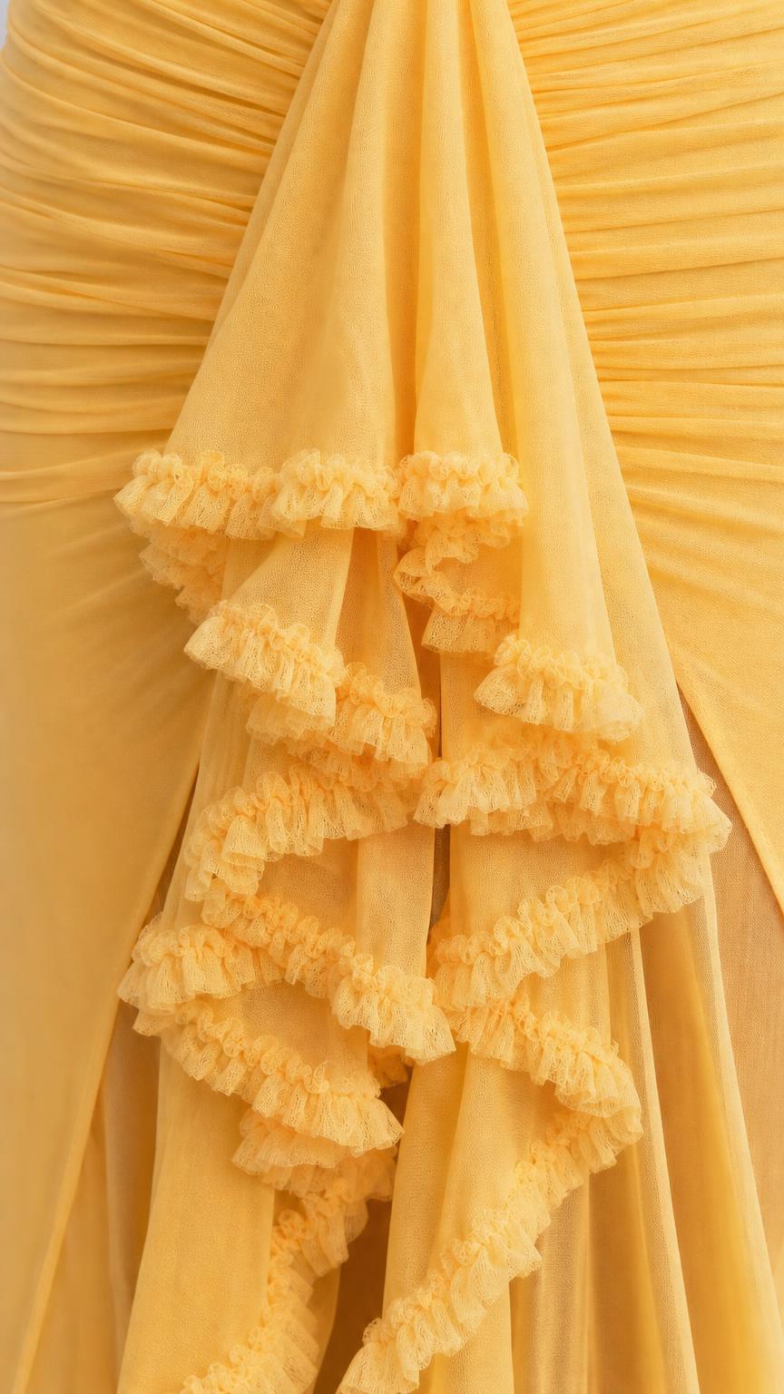 Close-up detail of yellow ruffle cascade