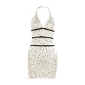 Womens Halterneck Backless Polka-Dot Printed Slim-fit Short Dress