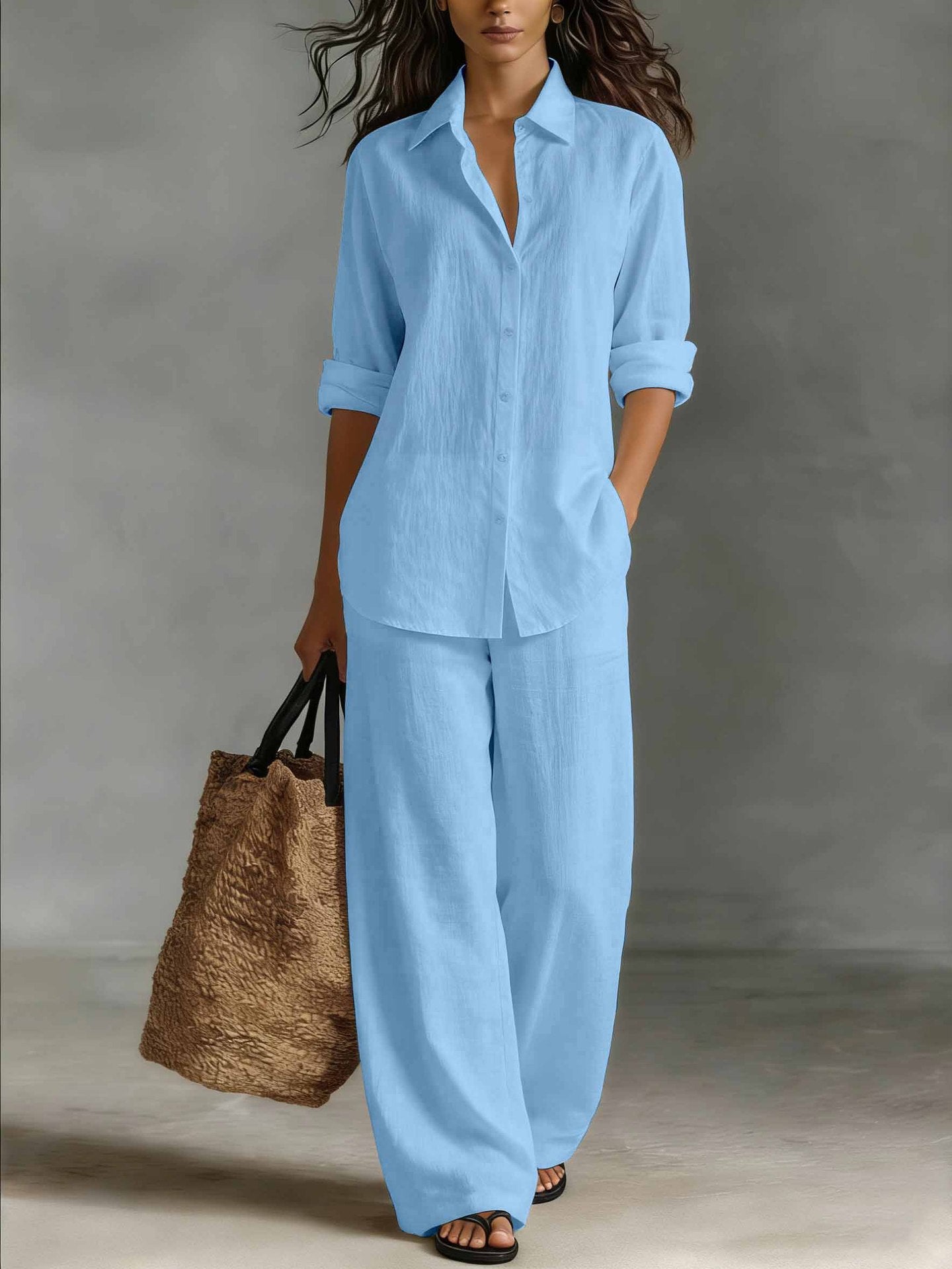 Bohemian Resort Cotton-Linen Top And Pants Set