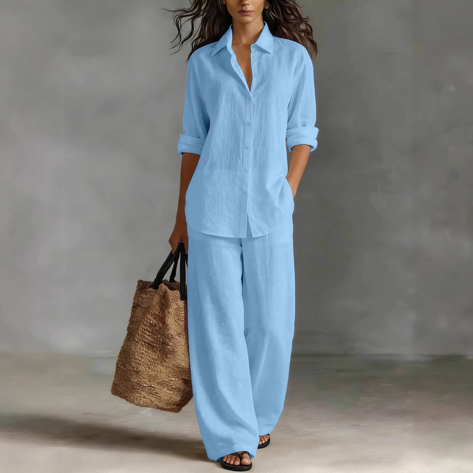 Bohemian Resort Cotton-Linen Top And Pants Set