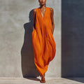 Summer Solid-Color V-Neck Resort-Style Womens Dress