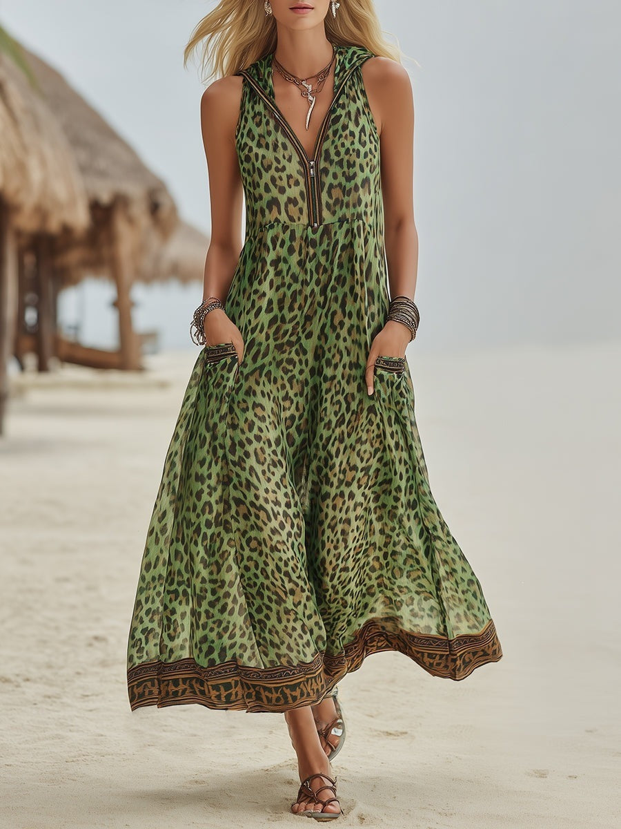 Sleeveless Leopard-print Midi Dress