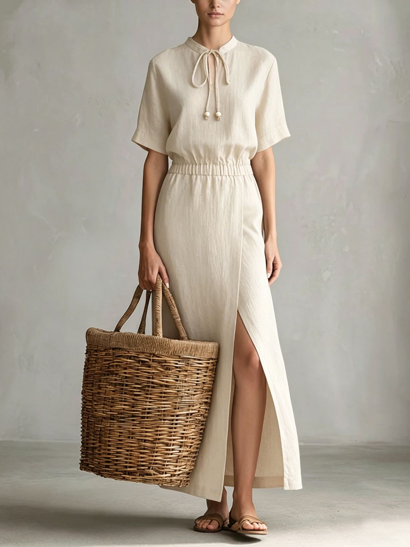 Women's Casual Blended Fabric Bow-Tie Neckline Dress