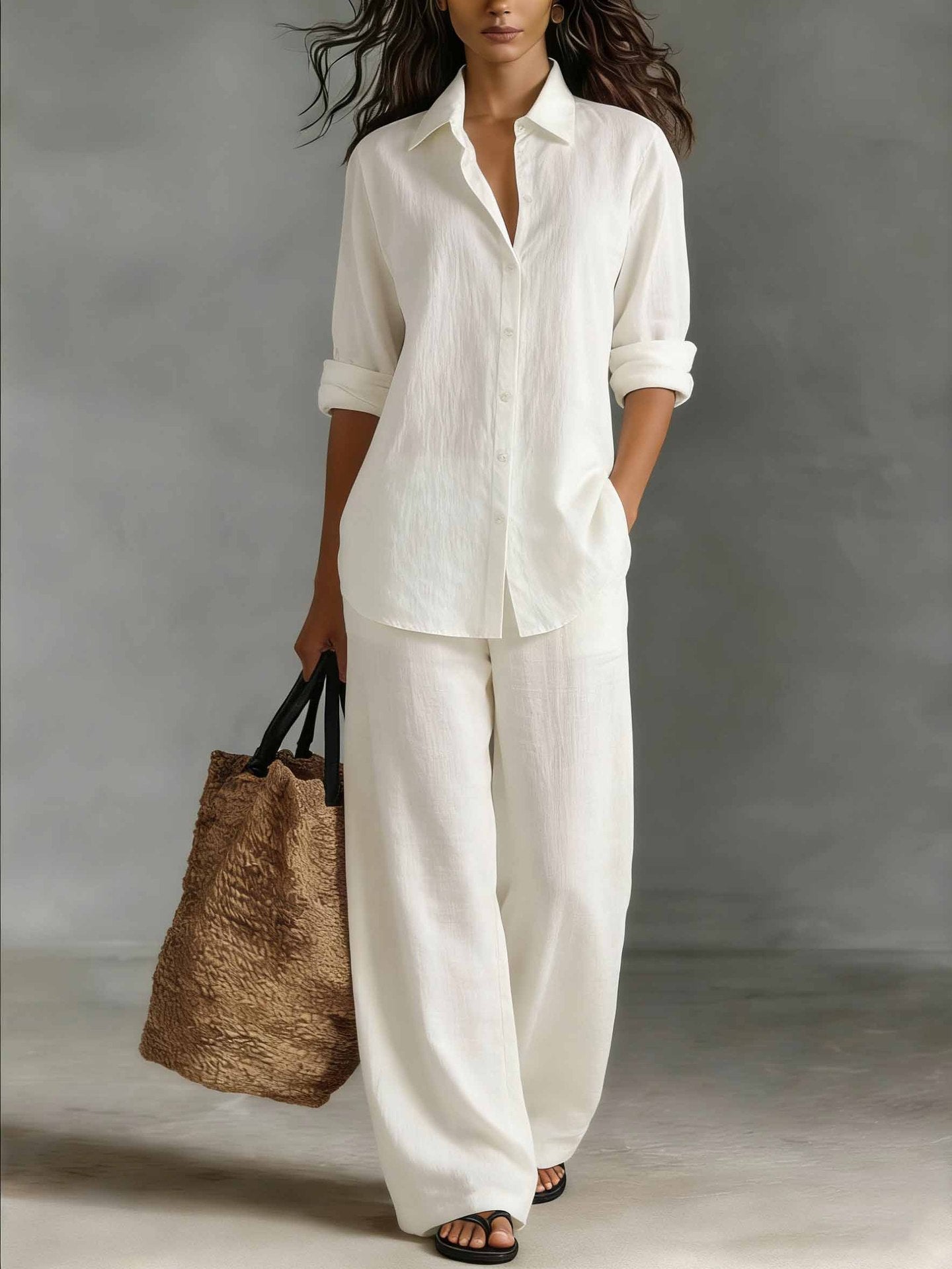 Bohemian Resort Cotton-Linen Top And Pants Set