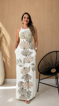 Leaf Embroidered Maxi Dress