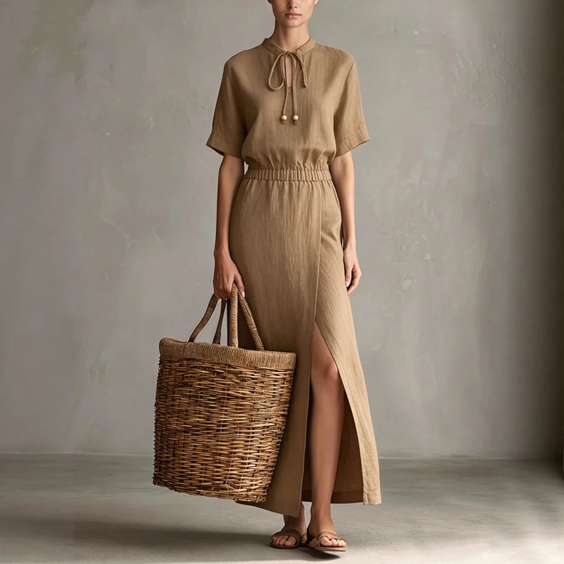 Women's Casual Blended Fabric Bow-Tie Neckline Dress