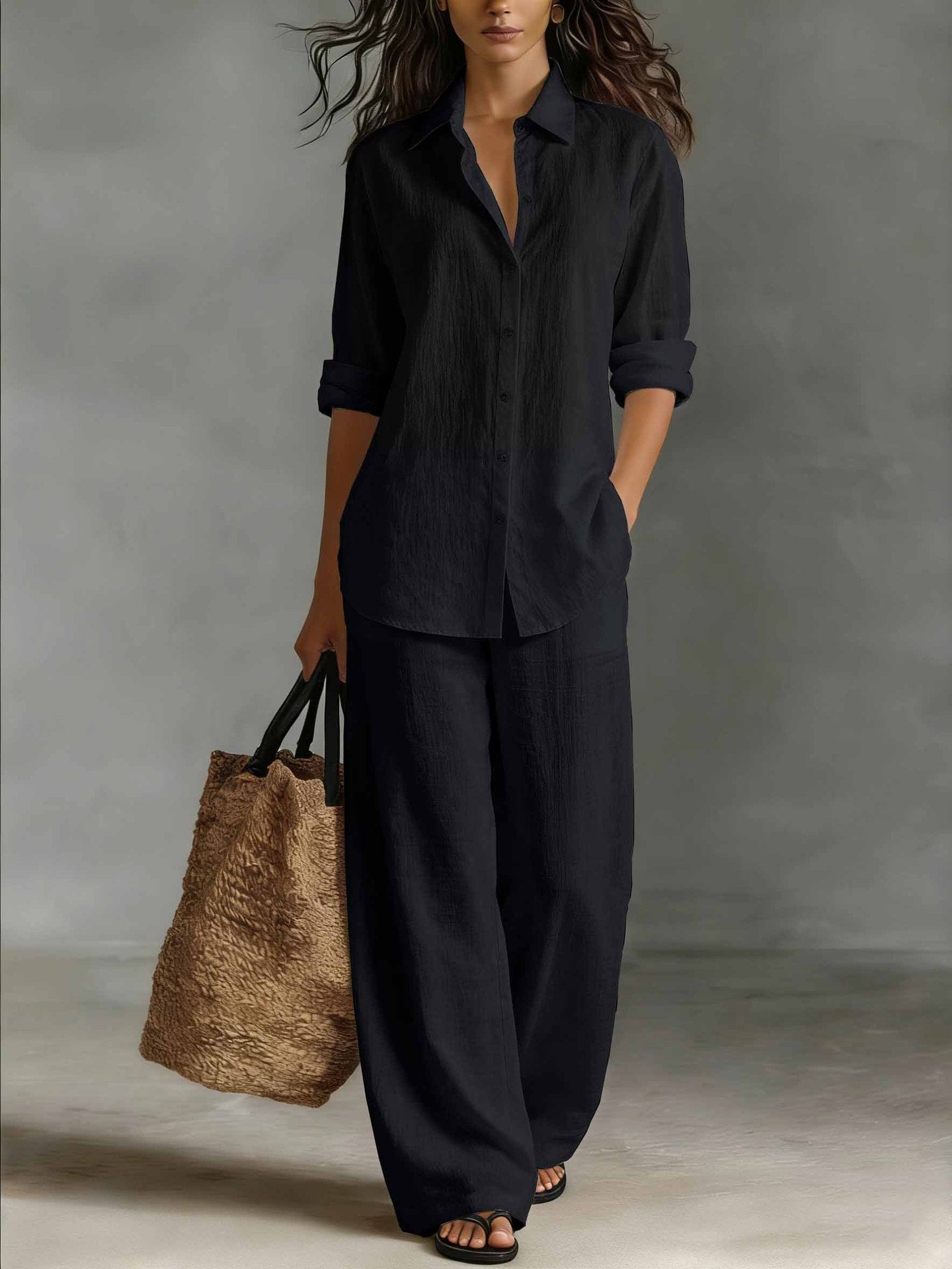 Bohemian Resort Cotton-Linen Top And Pants Set