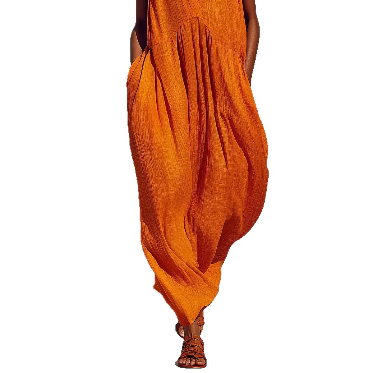 Summer Solid-Color V-Neck Resort-Style Womens Dress