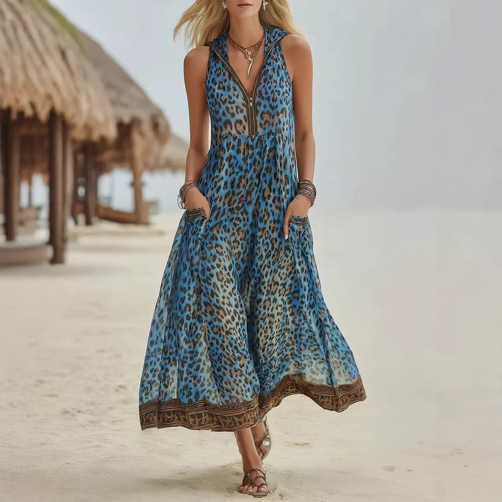 Sleeveless Leopard-print Midi Dress