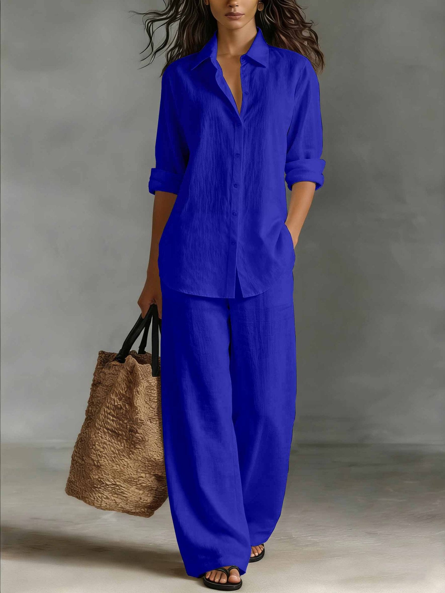 Bohemian Resort Cotton-Linen Top And Pants Set