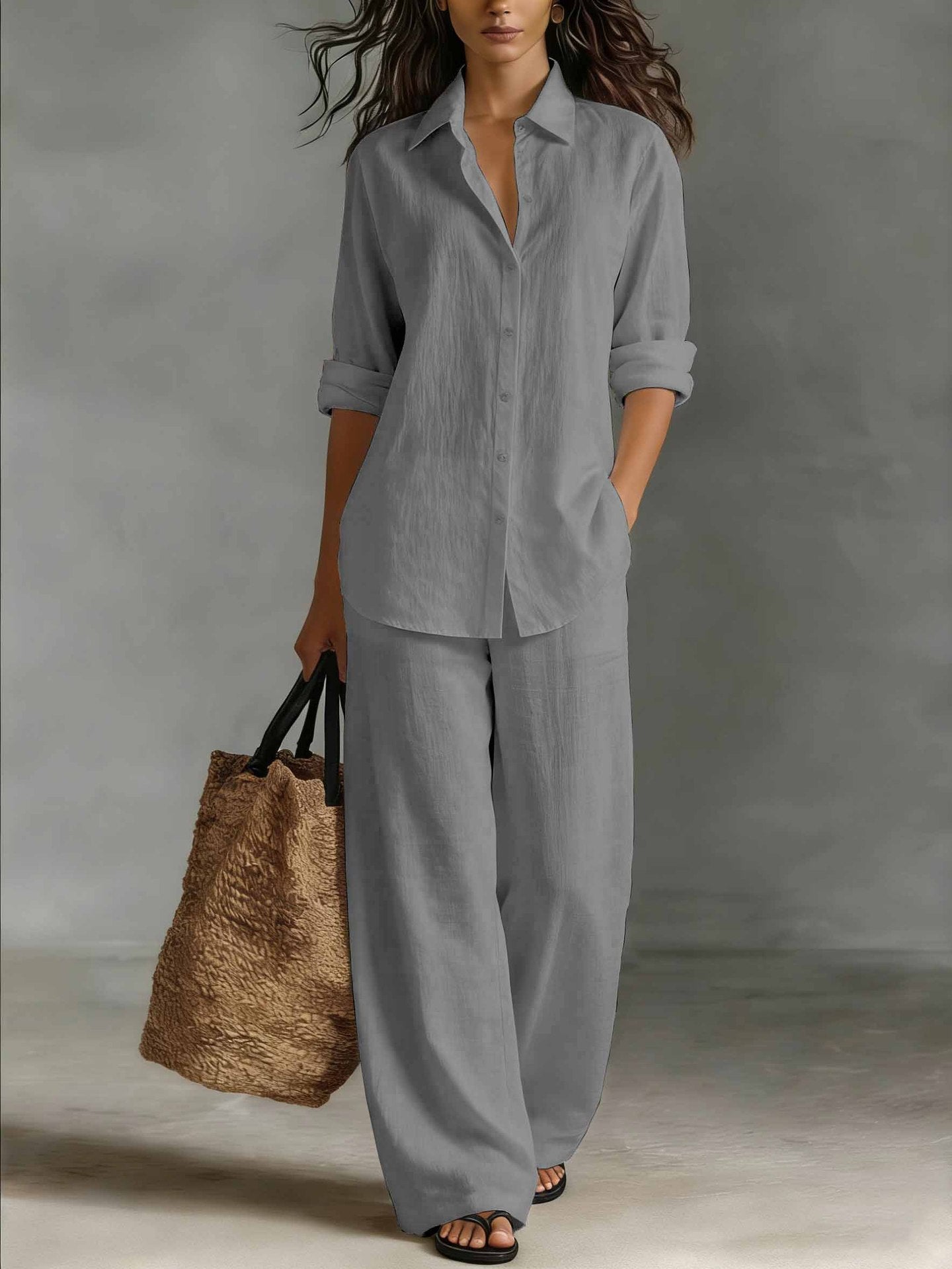 Bohemian Resort Cotton-Linen Top And Pants Set