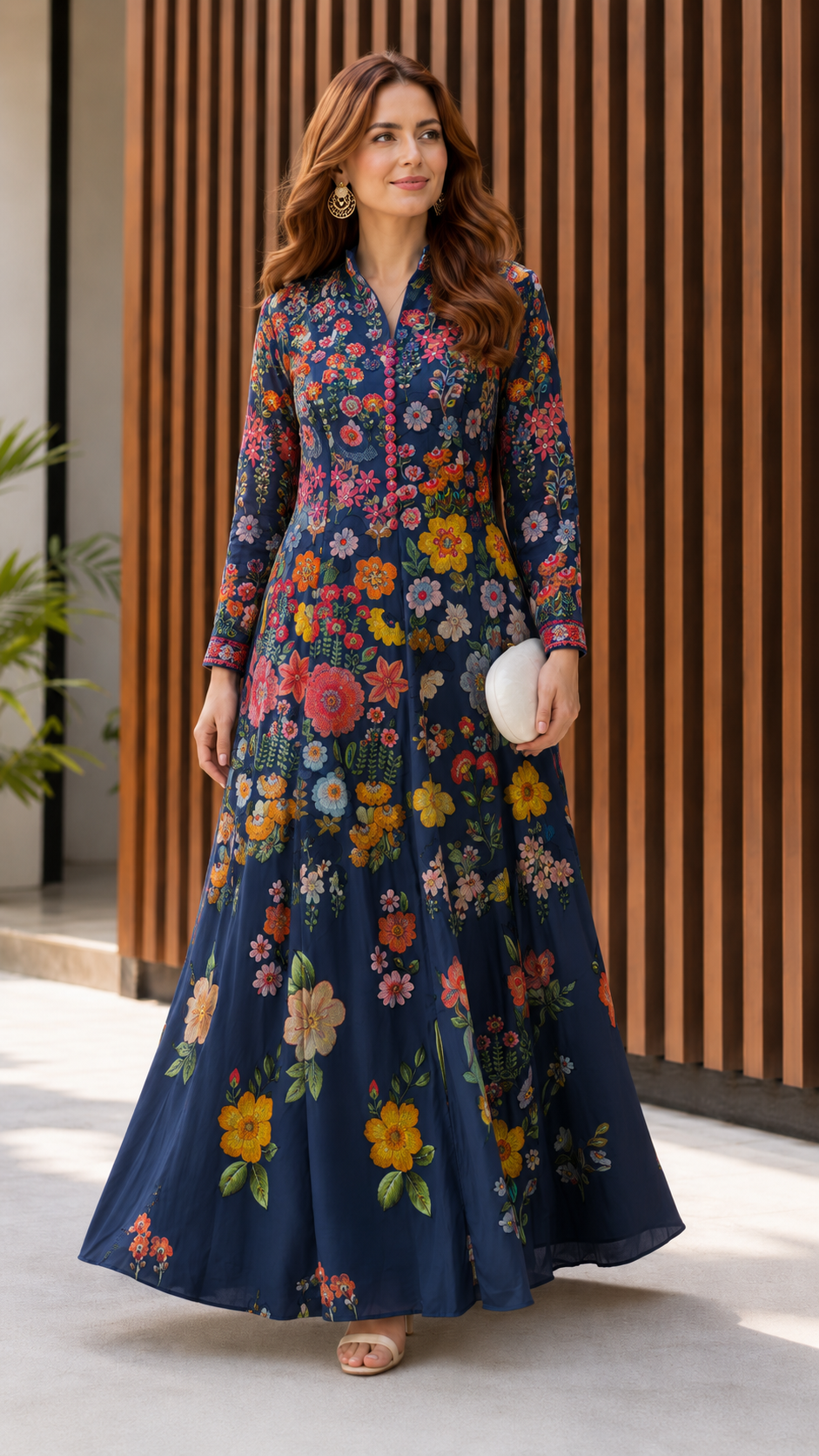 Sage Floral Embroidered Long Sleeve Maxi Dress