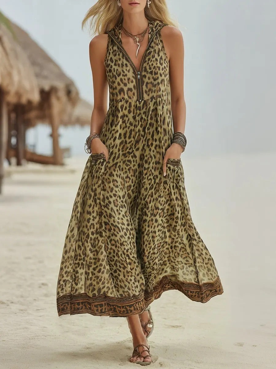 Sleeveless Leopard-print Midi Dress