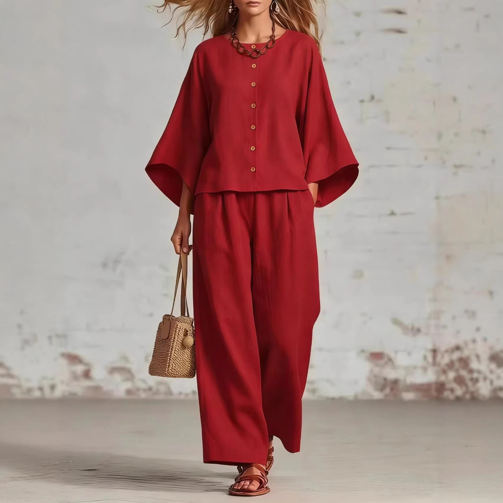 Women's Cotton And Linen Wide-leg Pants Suit