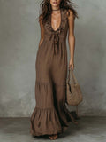 Sleeveless Cotton-Linen V-Neck Maxi Dress
