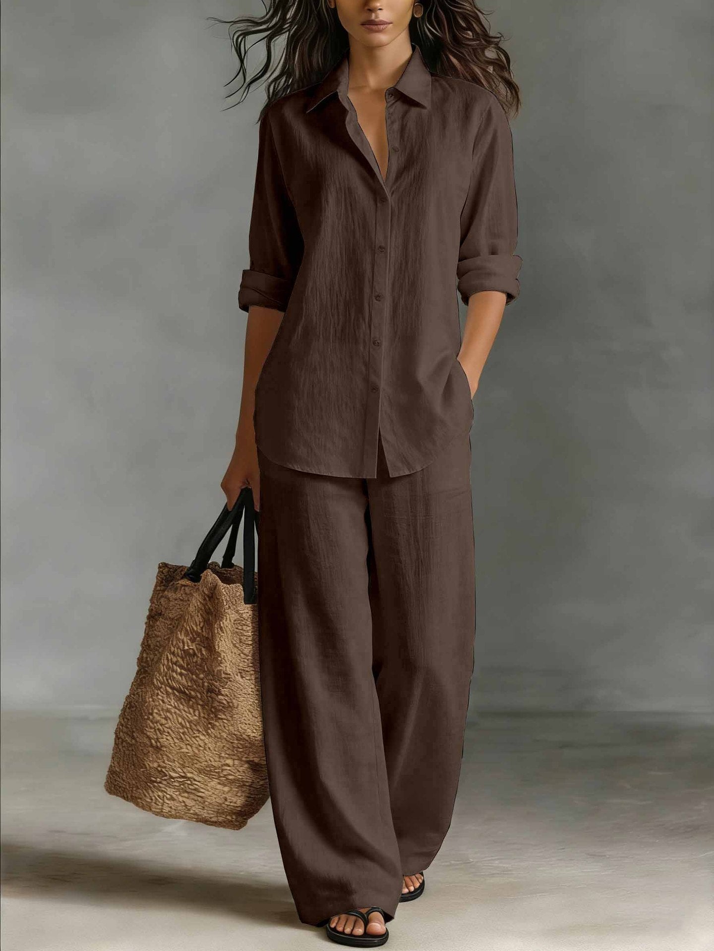 Bohemian Resort Cotton-Linen Top And Pants Set