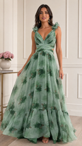 Verdant Romance Ruffle Maxi Dress