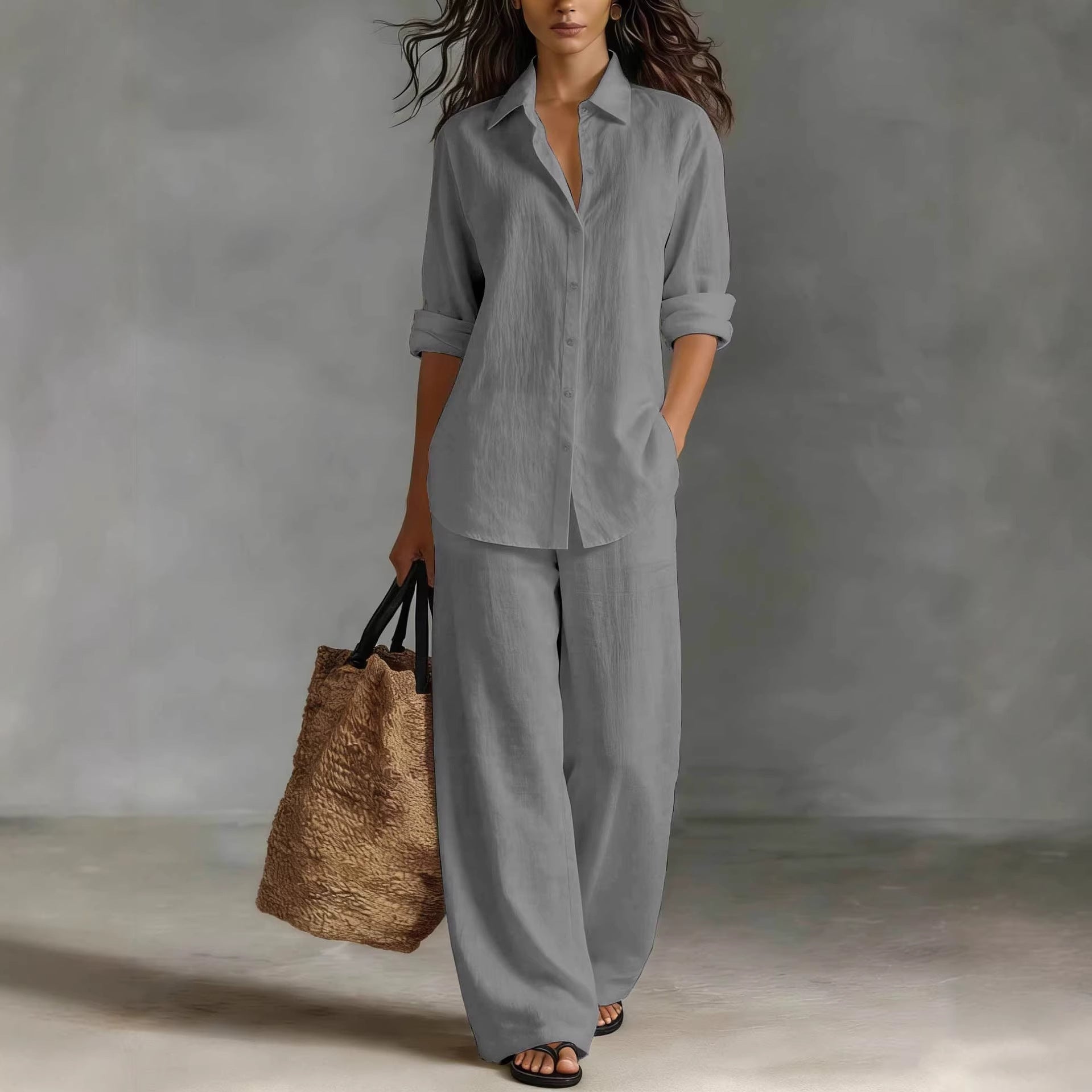 Bohemian Resort Cotton-Linen Top And Pants Set