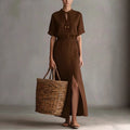 Women's Casual Blended Fabric Bow-Tie Neckline Dress