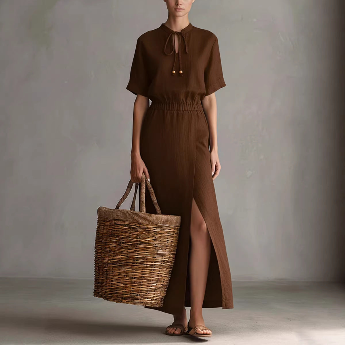 Women's Casual Blended Fabric Bow-Tie Neckline Dress