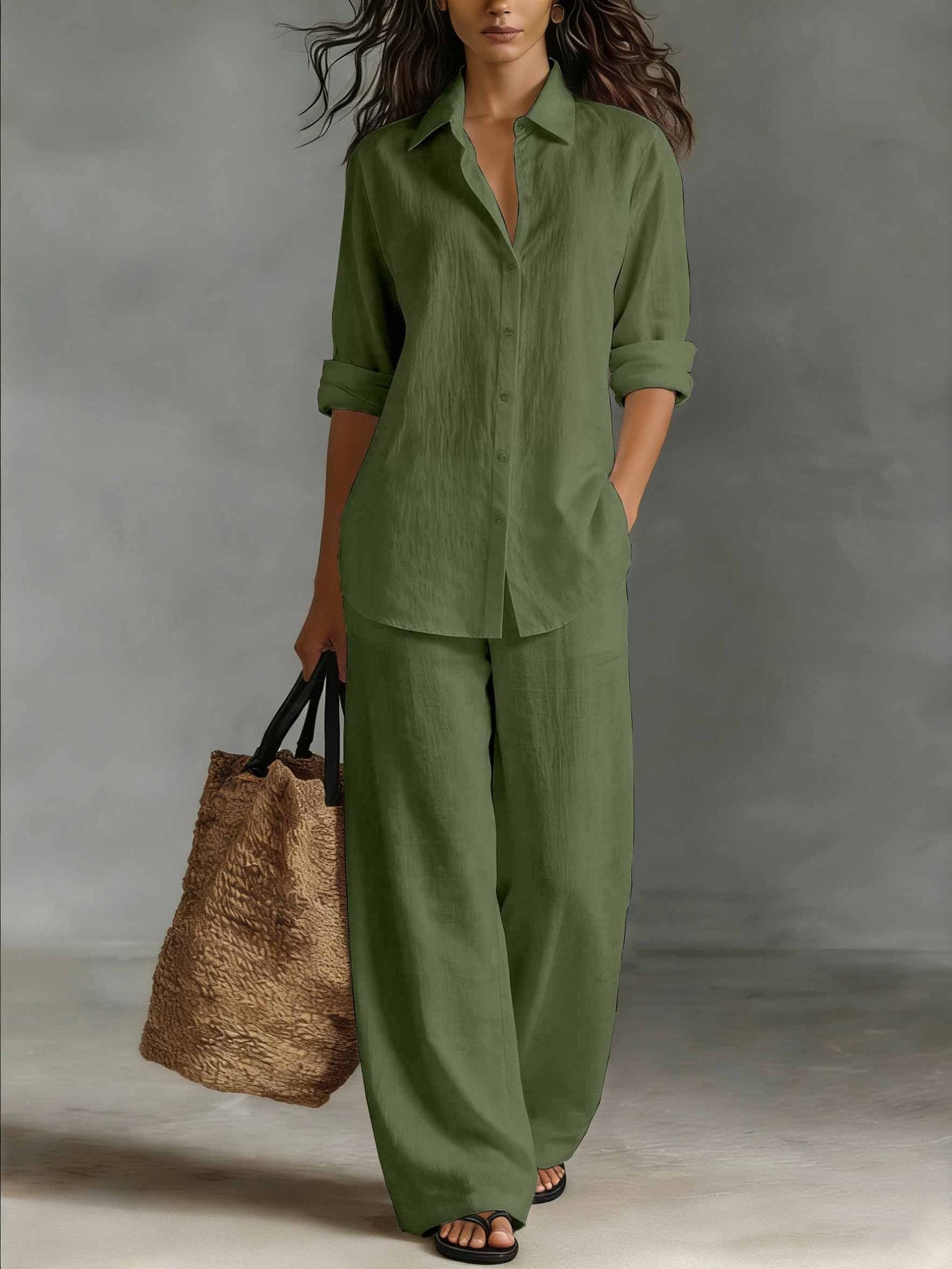Bohemian Resort Cotton-Linen Top And Pants Set