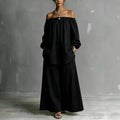 Off-shoulder Womens Cotton And Linen Wide-leg Pants Set