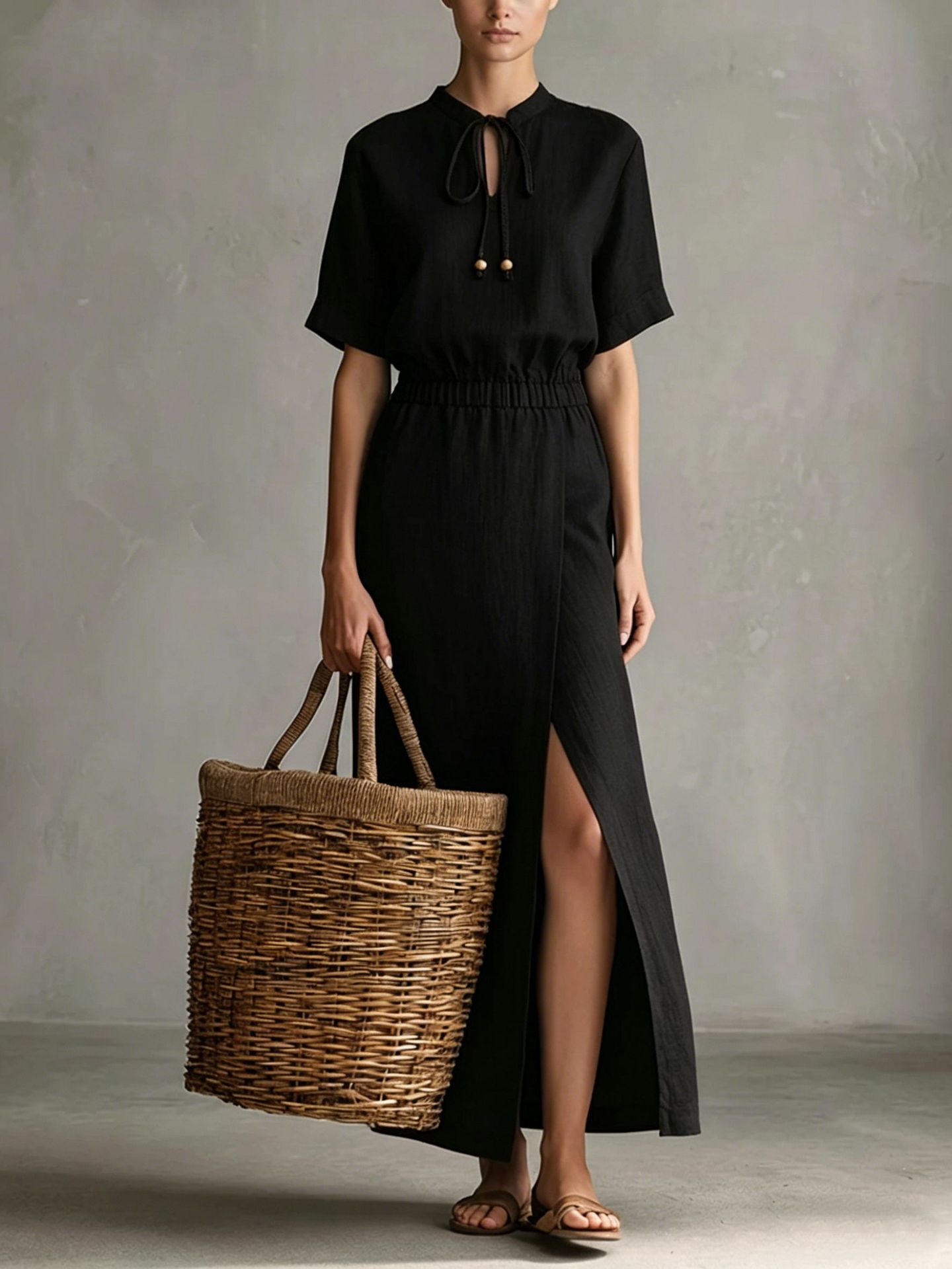 Women's Casual Blended Fabric Bow-Tie Neckline Dress