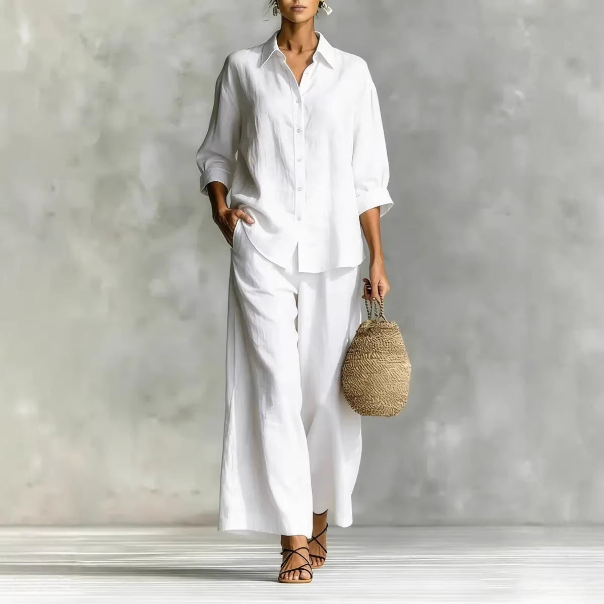 Women's Cotton And Linen Wide-leg Pants Suit