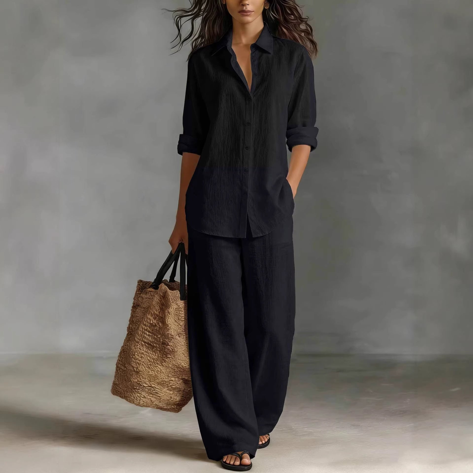 Bohemian Resort Cotton-Linen Top And Pants Set